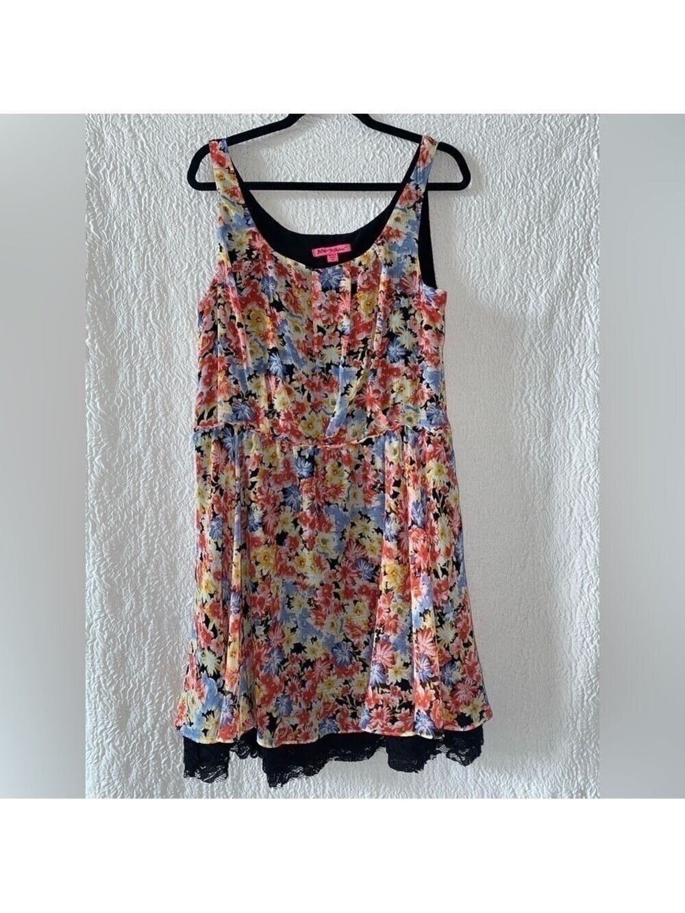 BETSEY JOHNSON Floral Laced Trim Fit & Flare Mini Dress